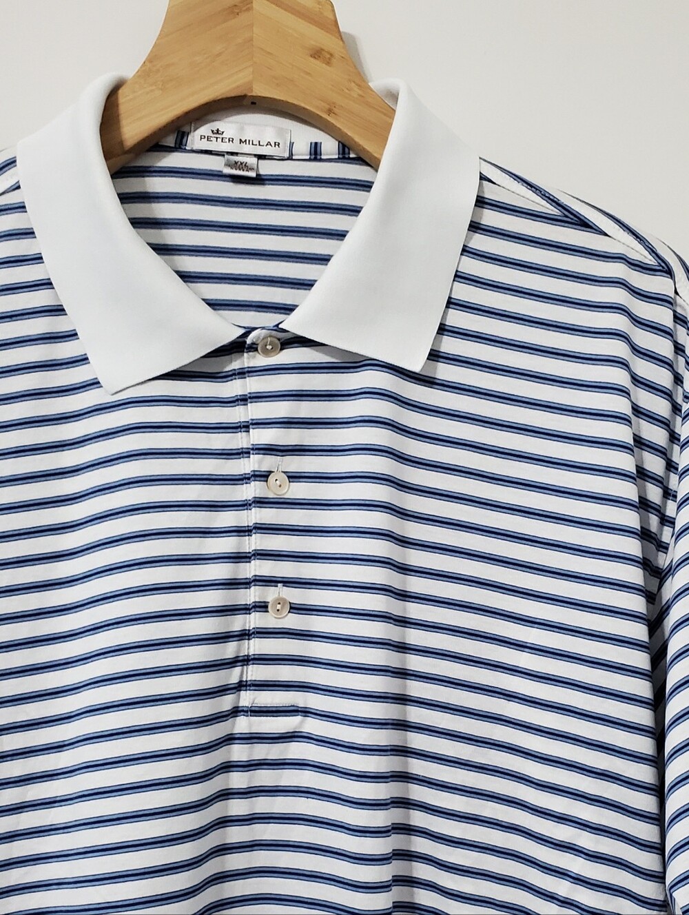 Peter Millar Polo Shirt White Blue Stripe Cotton Mens XXL